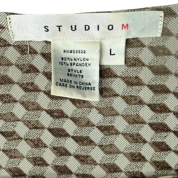 Studio M Geometric Brown Tan Squares Layered Tank Top Sleeveless Blouse size L - Picture 2 of 8